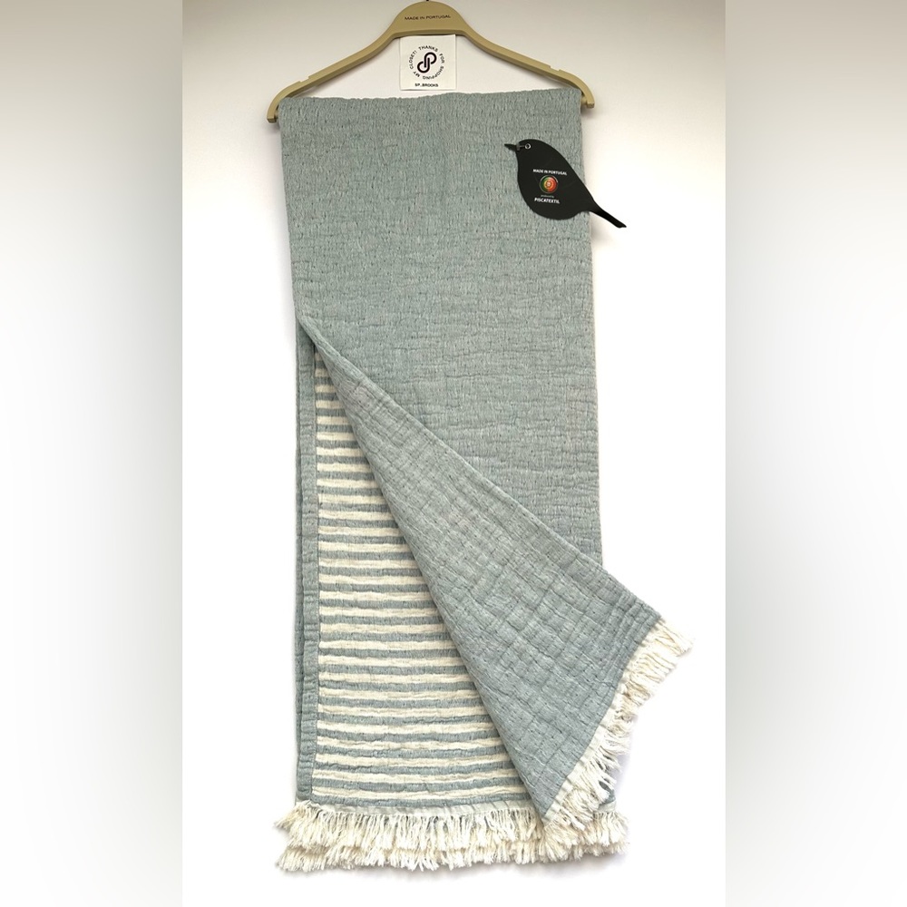 🎁Piscatextil Throw Blanket - Cotton MIP Stripe Reverse Blue & Oatmeal